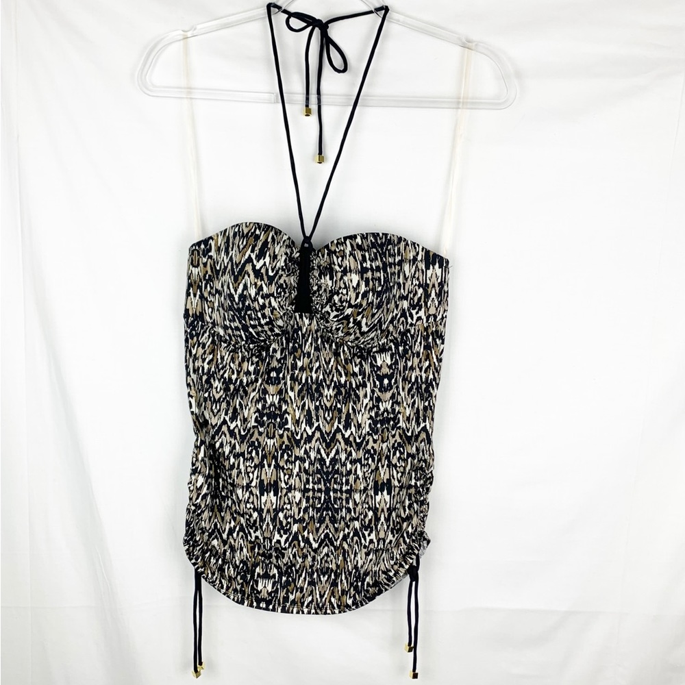 BADGLEY MISCHKA Zara Halter Tankini Top Black Tan white size 10